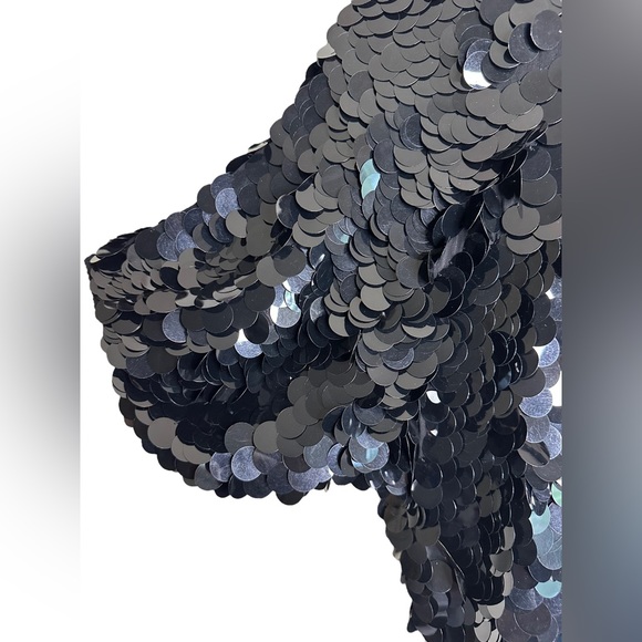 ARGENTI Black Sequin Deep V Back 100% Silk Vintage Blouse Size Small - Picture 3 of 7